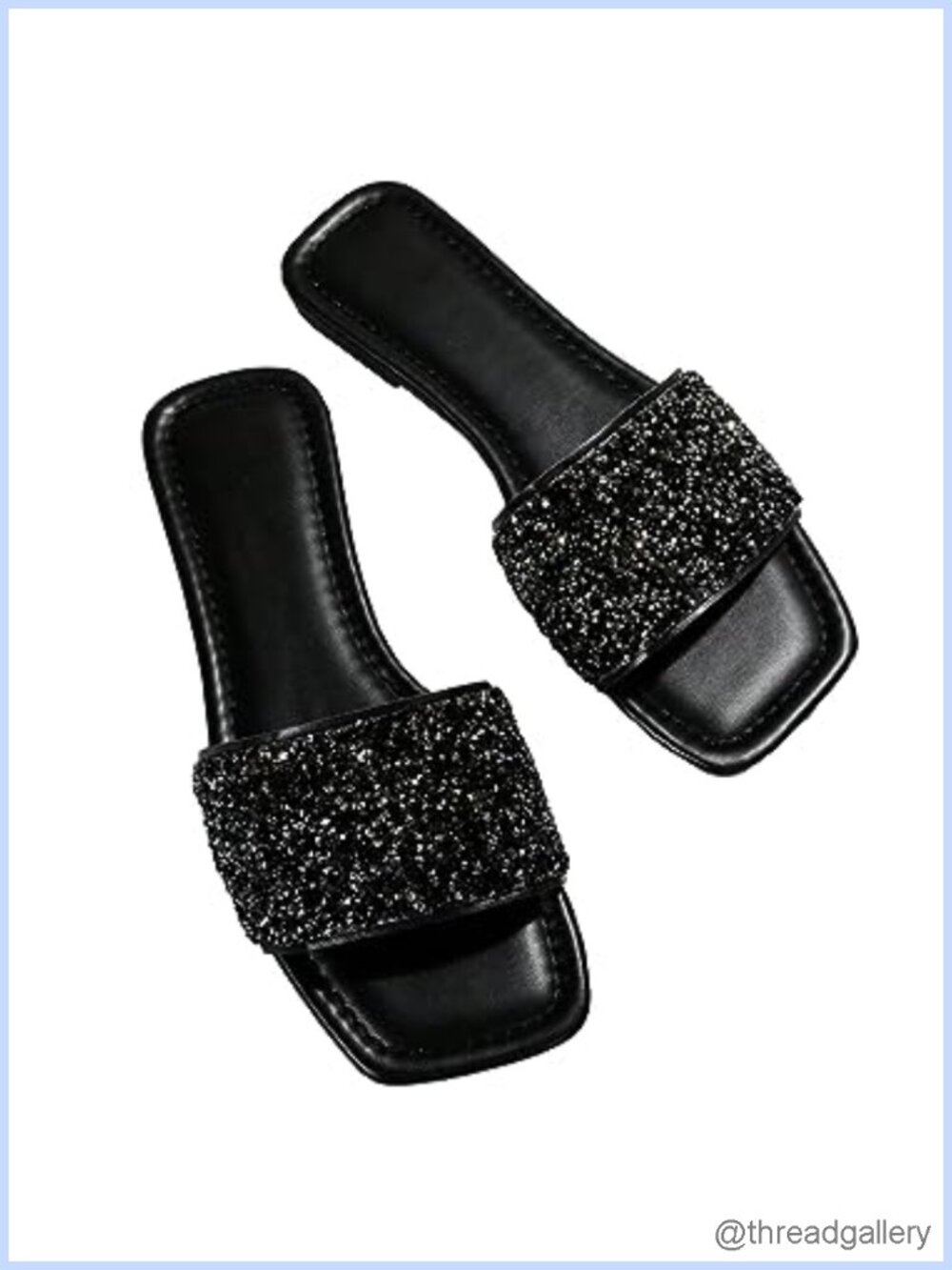 Rhinestone Sandals Open Toe Glitter Sparkly Flats Slip On Slide